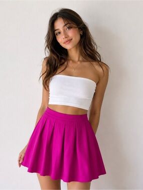 J.Crew Bright Pink Pleated Mini Skirt High Waist Size 8 NWT